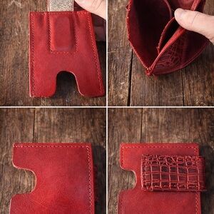 Handmade Texas Leather Magnetic Money Clip Wallet – Red Leather – Horn & Leather